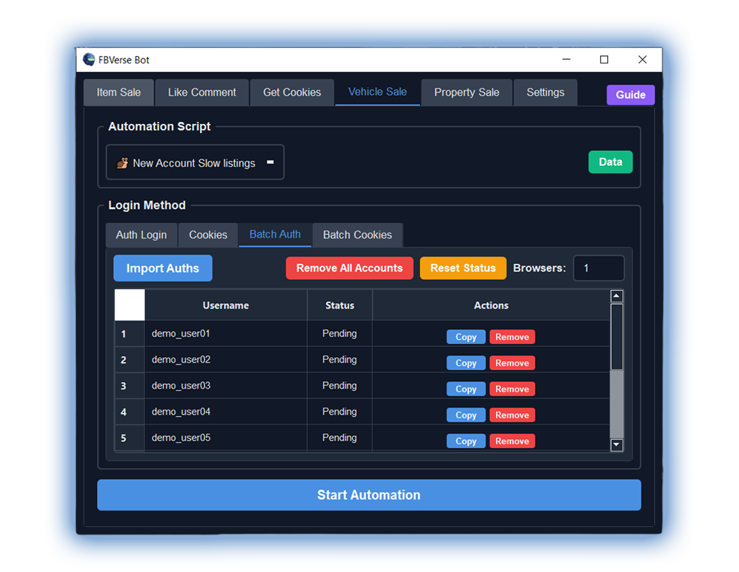 FBVerse Bot Software Interface