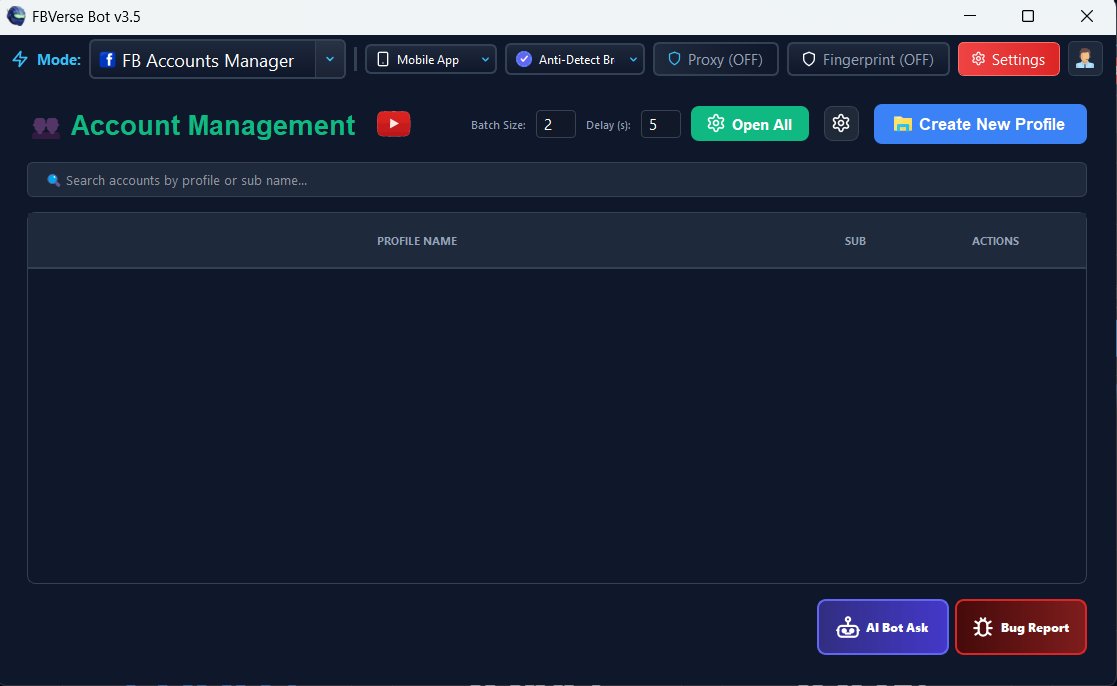 Centralized Account & Browser Manager Screen