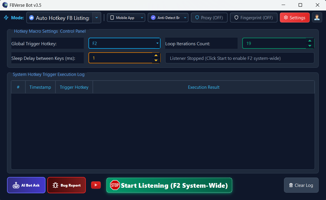 F2 Hotkey Instant Listing Renewal - FBVerse Bot v3.7 Screenshot
